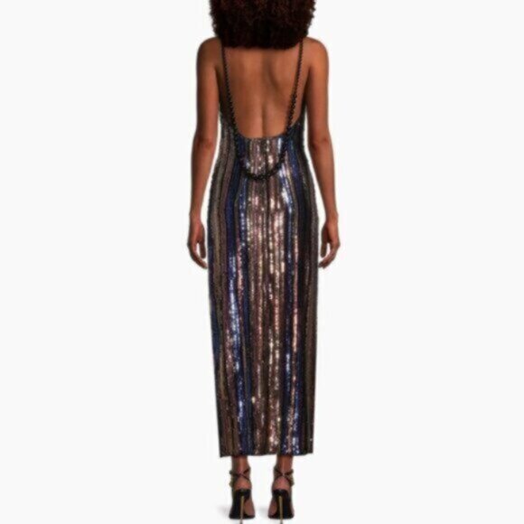 NWOT One33 Social Sequined Stripe Backless Midi Dress - Picture 3 of 12